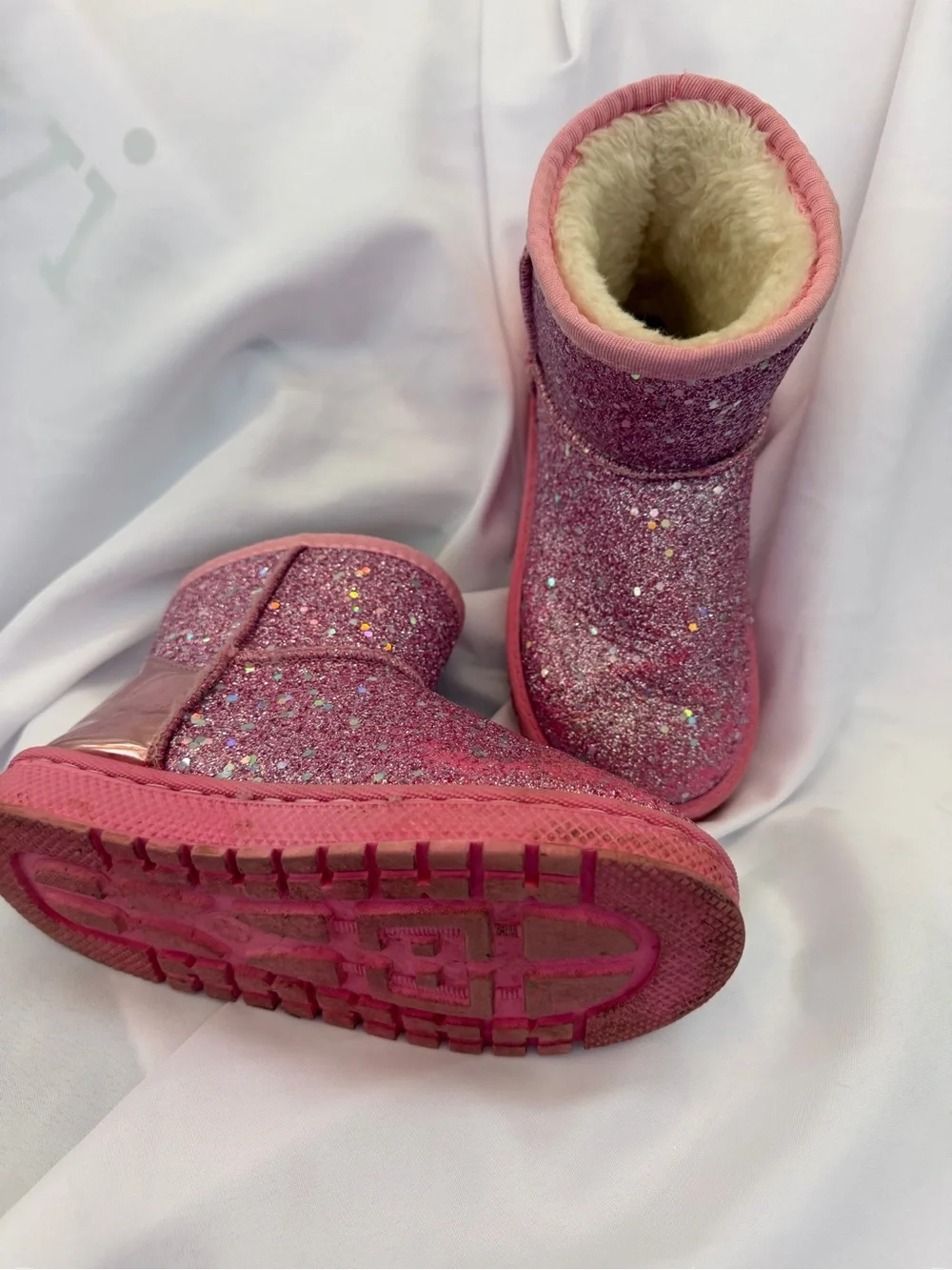 Girls' Pink fleece lined Glitter Winter slip on Boots